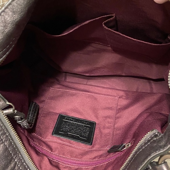 Coach Metallic Shoulder Bag In Dark Silver/Grey. - Picture 7 of 14